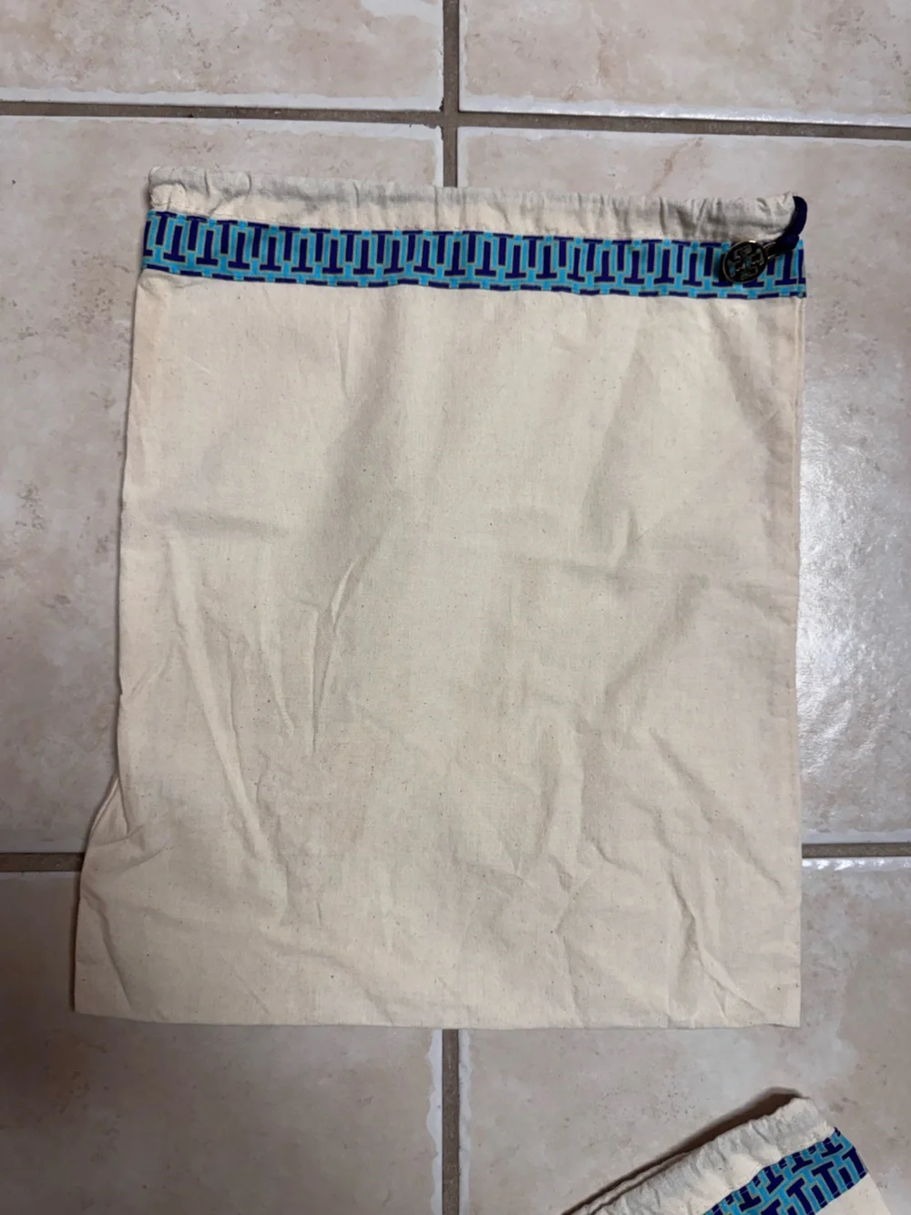 Tory Burch Cream Drawstring Bottoms with Blue Trim
